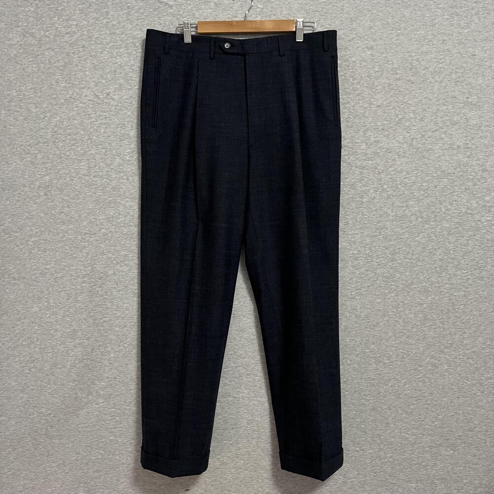Canali Dress‎ Pants Mens 36 52 Blue Wool Blend Cuffed Italy Classic Pleated